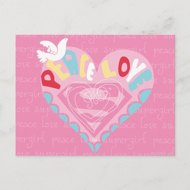 Carte Postale Supergirl Paix et amour rose (Devant)