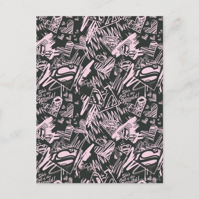 Carte Postale Supergirl Pink et Black Scribbles (Devant)