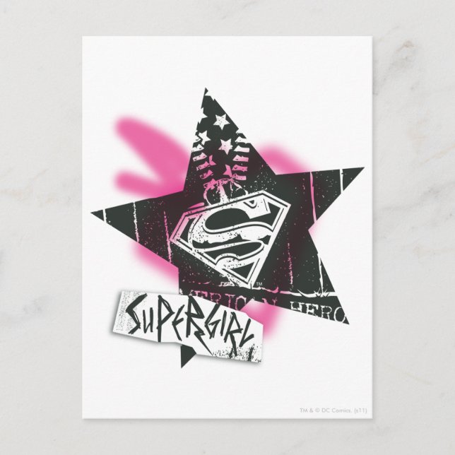 Carte Postale Supergirl Pink Spray Star Peinture (Devant)