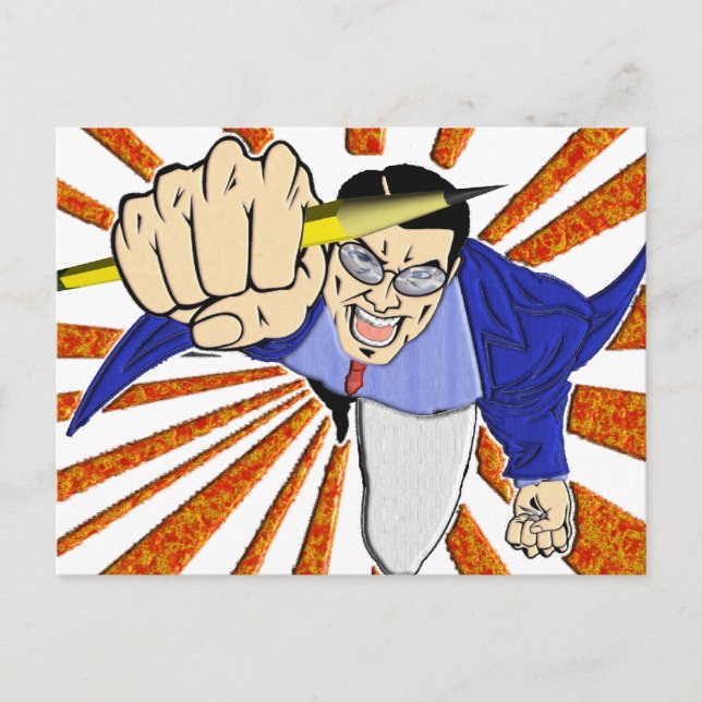 Carte Postale Superhero avec crayon (Devant)