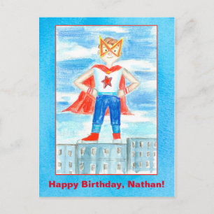 Carte Postale Superhero Nom personnalisé Joyeux anniversaire