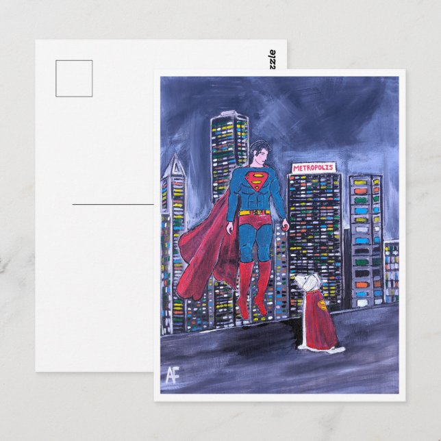 Carte Postale Superheroes Meilleur Ami Peinture par Alfred Fox (Devant / Derrière)