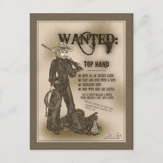 Carte postale supérieure de cow-girl de main