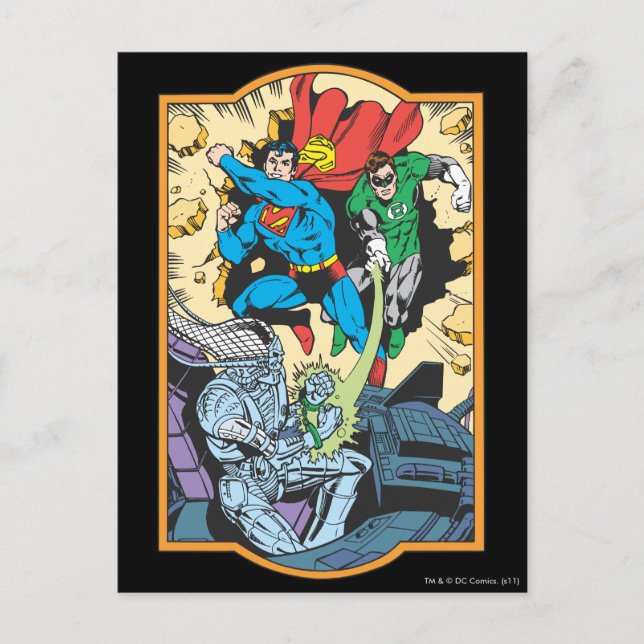 Carte Postale Superman & Green Lantern Combat Brainiac (Devant)
