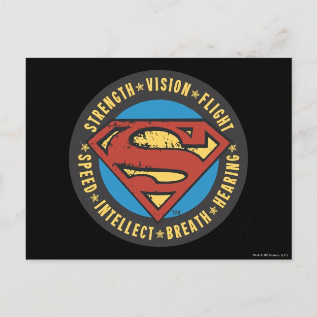 Carte Postale Superman Stylized | Strength Vision Flight Logo (Devant)