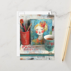 Carte Postale Sur le bureau de l'artiste nature morte