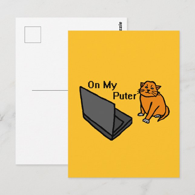 Carte Postale Sur Mon Ordinateur Drôle De Chat Orange Mème (Devant / Derrière)