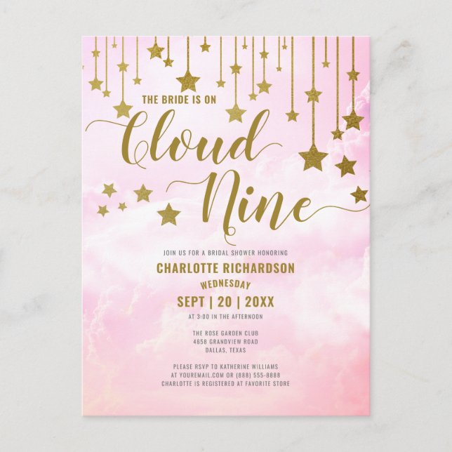 Carte Postale Sur un nuage rêveur rose pastel Baby Shower (Devant)