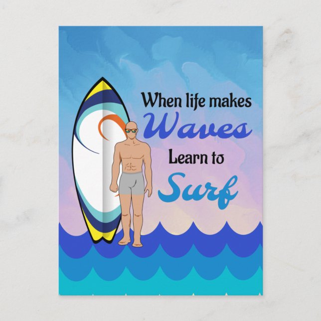 Carte Postale Surboard Ocean Waves Blue Motivational Quote (Devant)