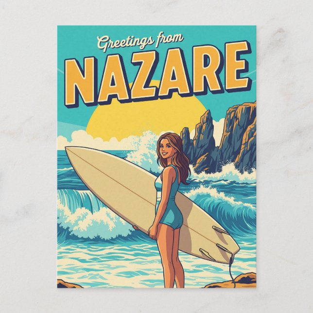 Carte Postale Surf à Nazare Portugal (Devant)