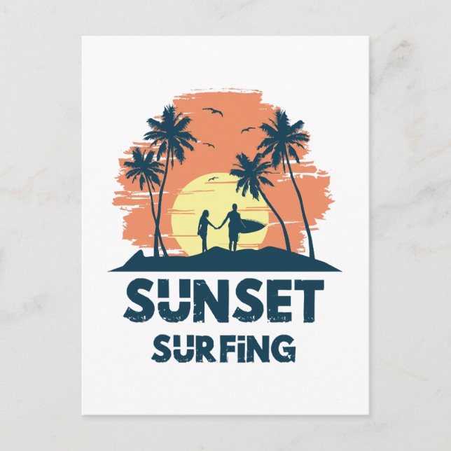 Carte Postale Surf au coucher du soleil (Devant)