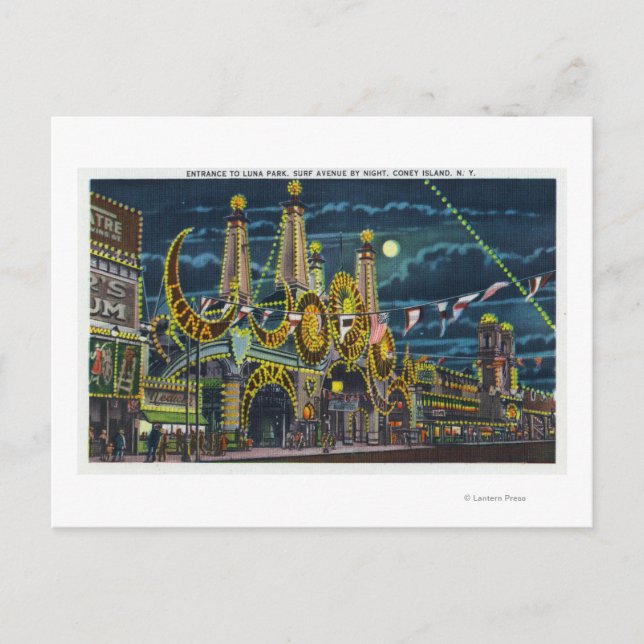 Carte Postale Surf Avenue Vue sur Luna Park Entrée à (Devant)