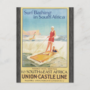 Carte Postale Surf Bain En Afrique Du Sud, Vintage