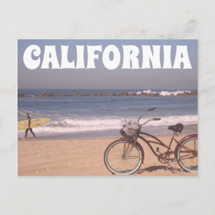 Carte Postale Surf Bicycle California Beach