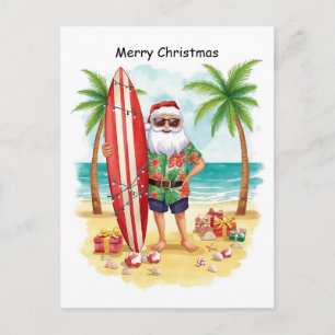 Carte Postale Surf de Noël en juillet avec PÈRE NOËL