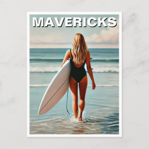 Carte Postale Surf en Mavericks Californie Surfer Girl Wave