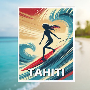 Carte Postale Surf en Tahiti Surfer Girl Wave