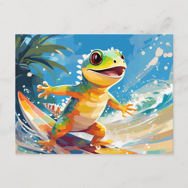 Carte Postale Surf Gecko Riding Les Vagues (Devant)