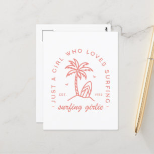 Carte Postale Surf juste une fille qui aime surfer rose esthétiq