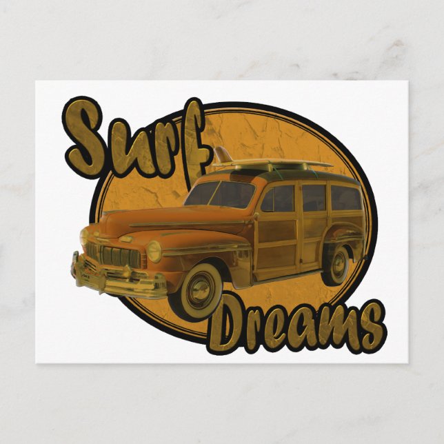 Carte Postale surf rêves en bois wagon brun (Devant)