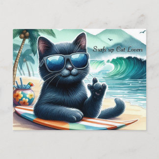 Carte Postale Surf up Amoureux de les chats Cool Chat noir
