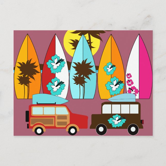 Carte Postale Surfboards Beach Bum Surfing Hippie Vans (Devant)