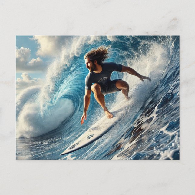 Carte Postale Surfer à cheval sur une vague (Devant)