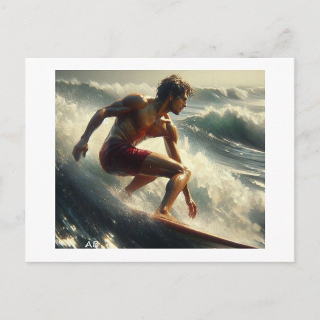 Carte Postale Surfer À Travers Des Vagues Lumineuses, (Devant)