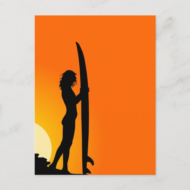 Carte Postale Surfer fille au coucher du soleil (Devant)