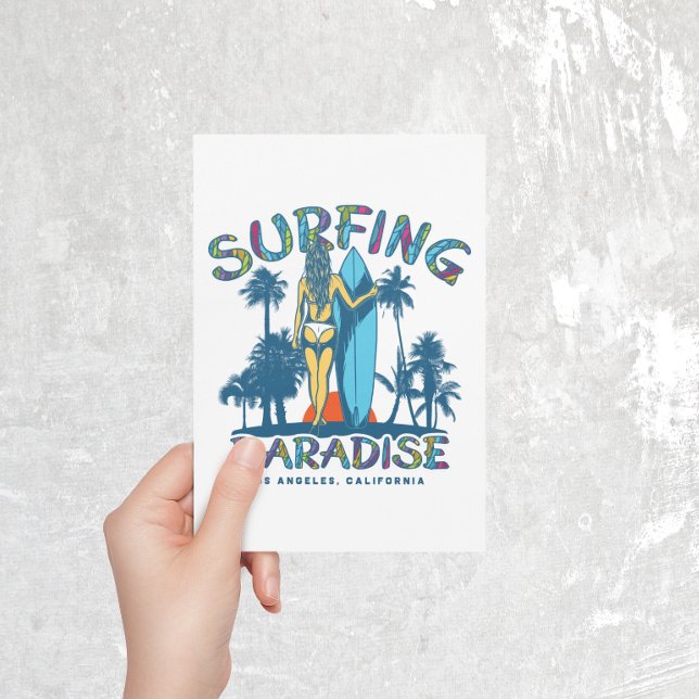 Carte postale Surfer Girl Vintage California (surfing paradise vintage postcard)