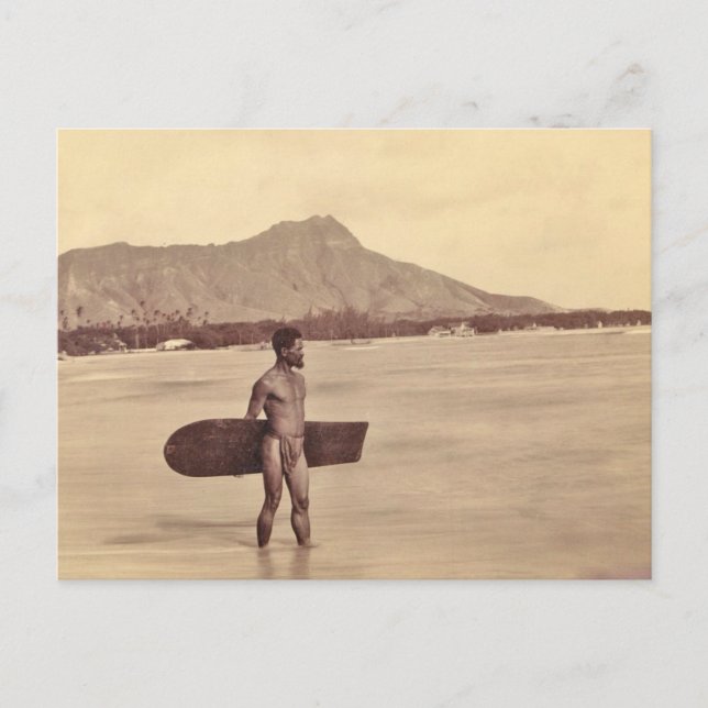 Carte Postale Surfer hawaïen indigène, C. 1890 (Devant)
