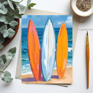Carte Postale Surfer les Vagues Océan de Plage à l'Aquarelle