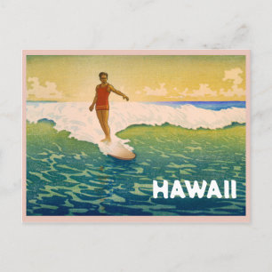 Carte Postale Surfer vintage à Hawaii Illustration