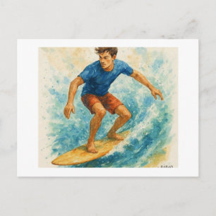 Carte Postale Surfeur chevauchant une vague,
