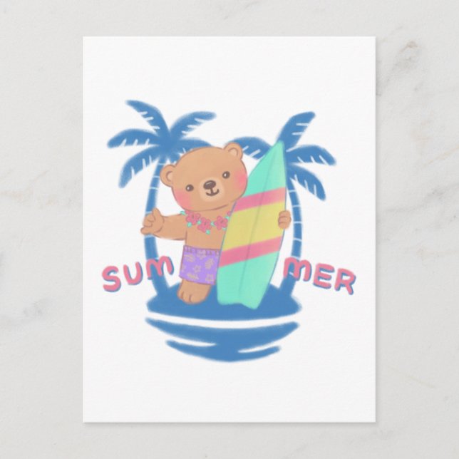 Carte Postale Surfeur d'ours en été à Hawaii (Devant)