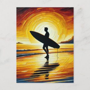 Carte Postale Surfeur sur la plage au coucher du soleil
