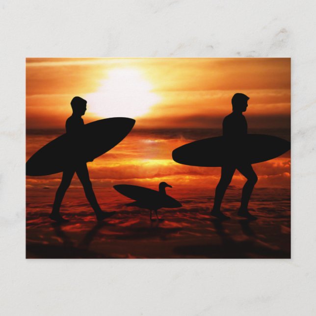 Carte Postale Surfeurs de coucher de soleil (Devant)