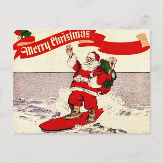 Carte postale Surfing Retro Père Noël (Devant)