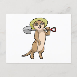 Carte Postale Suricate en agriculteur avec pelle