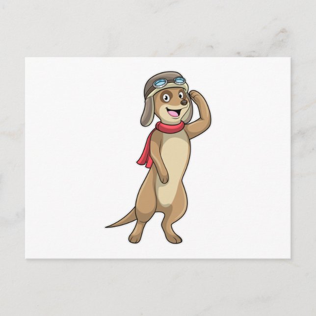 Carte Postale Suricate en pilote avec chapeau de pilote (Devant)