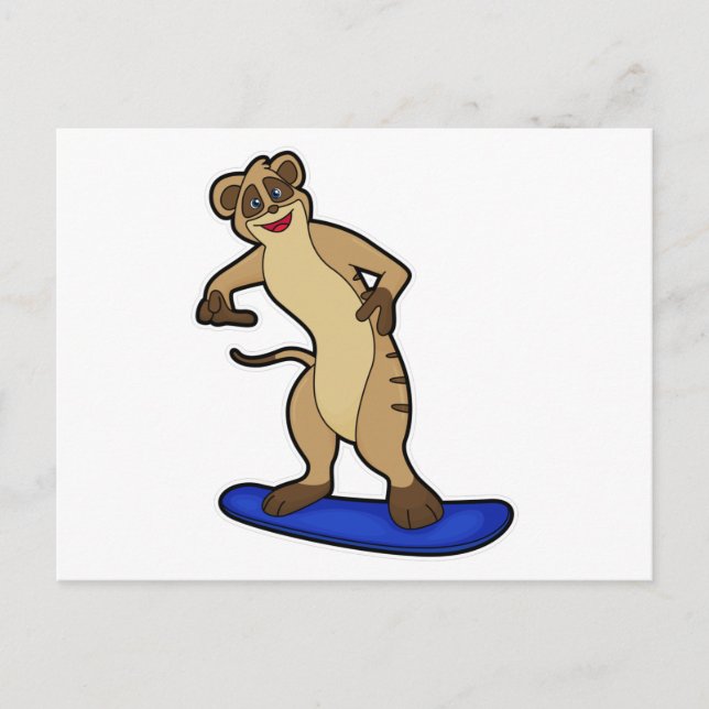 Carte Postale Suricate en snowboardeur avec snowboard (Devant)