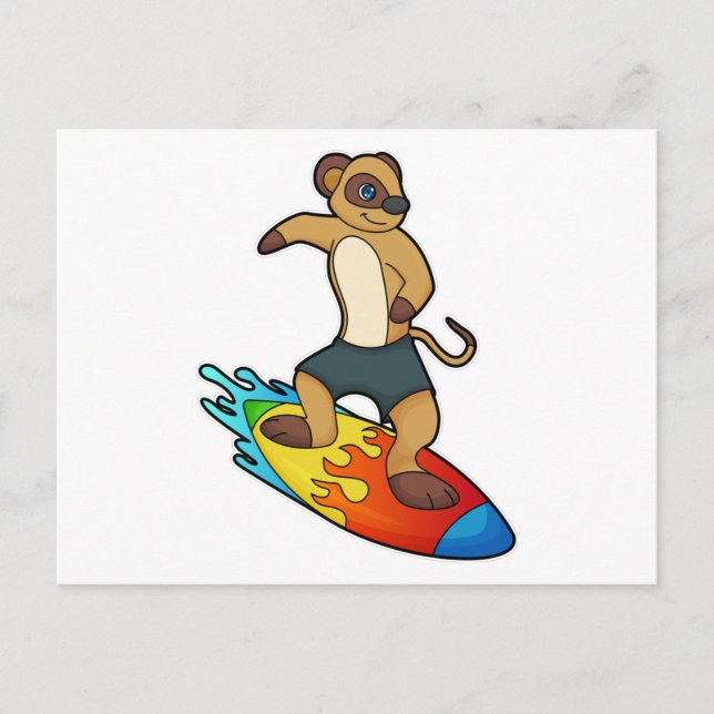 Carte Postale Suricate en surfeur avec planche de surf (Devant)