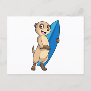 Carte Postale Suricate en surfeur avec planche de surf