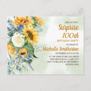 Carte Postale Surprise 100e anniversaire tournesol Eucalyptus