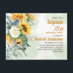 Carte Postale Surprise 21e anniversaire Sunflowers Eucalyptus<br><div class="desc">Elégant tournesol jaune à la campagne et feuilles verts Surprise 21ème anniversaire invitation pour les femmes. Vous pouvez customiser le texte sur cette carte pour une fête d'anniversaire quel que soit l'âge que vous célébrez</div>