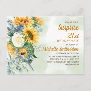 Carte Postale Surprise 21e anniversaire Sunflowers Eucalyptus
