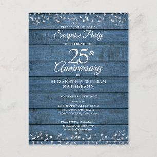 Carte Postale Surprise 25e anniversaire Blue Rustic Hearts