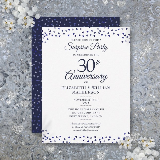 Carte Postale Surprise 30e anniversaire de mariage coeurs bleus (Surprise 30th Wedding Anniversary Blue Hearts Postcard)