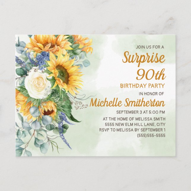 Carte Postale Surprise 90e anniversaire Sunflower Eucalyptus (Devant)