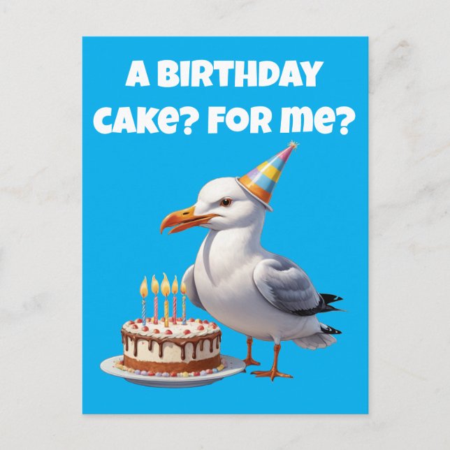 Carte Postale Surprise d'anniversaire de mouette – Gâteau pas sû (Devant)